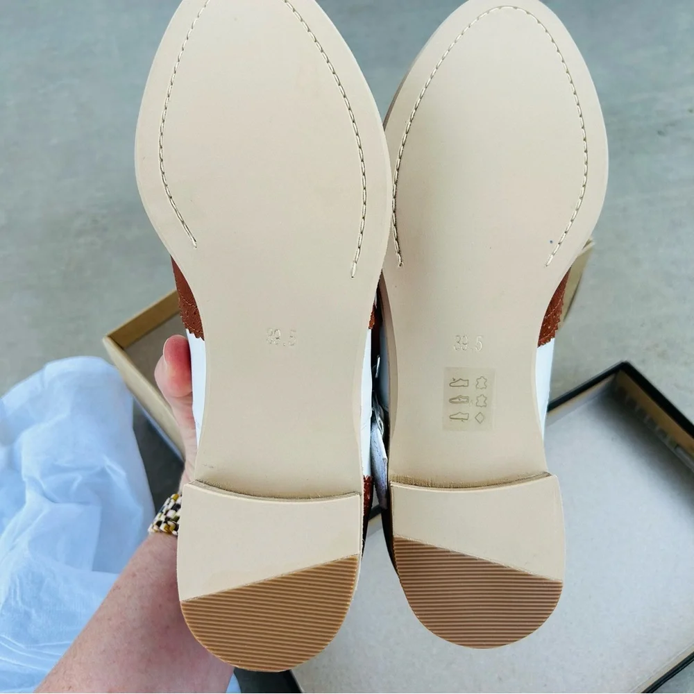 Anthropologie Wingtip Brown White Leather Mary Janes All Black Belted Wings NWT - Picture 7 of 16